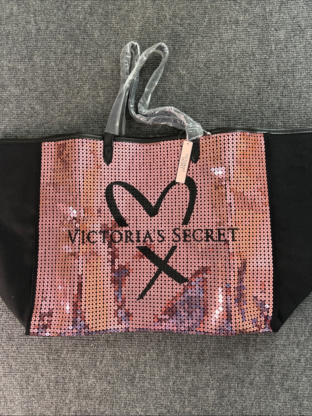 Victoria's Secret Pink Sequin Tote with Black Logo